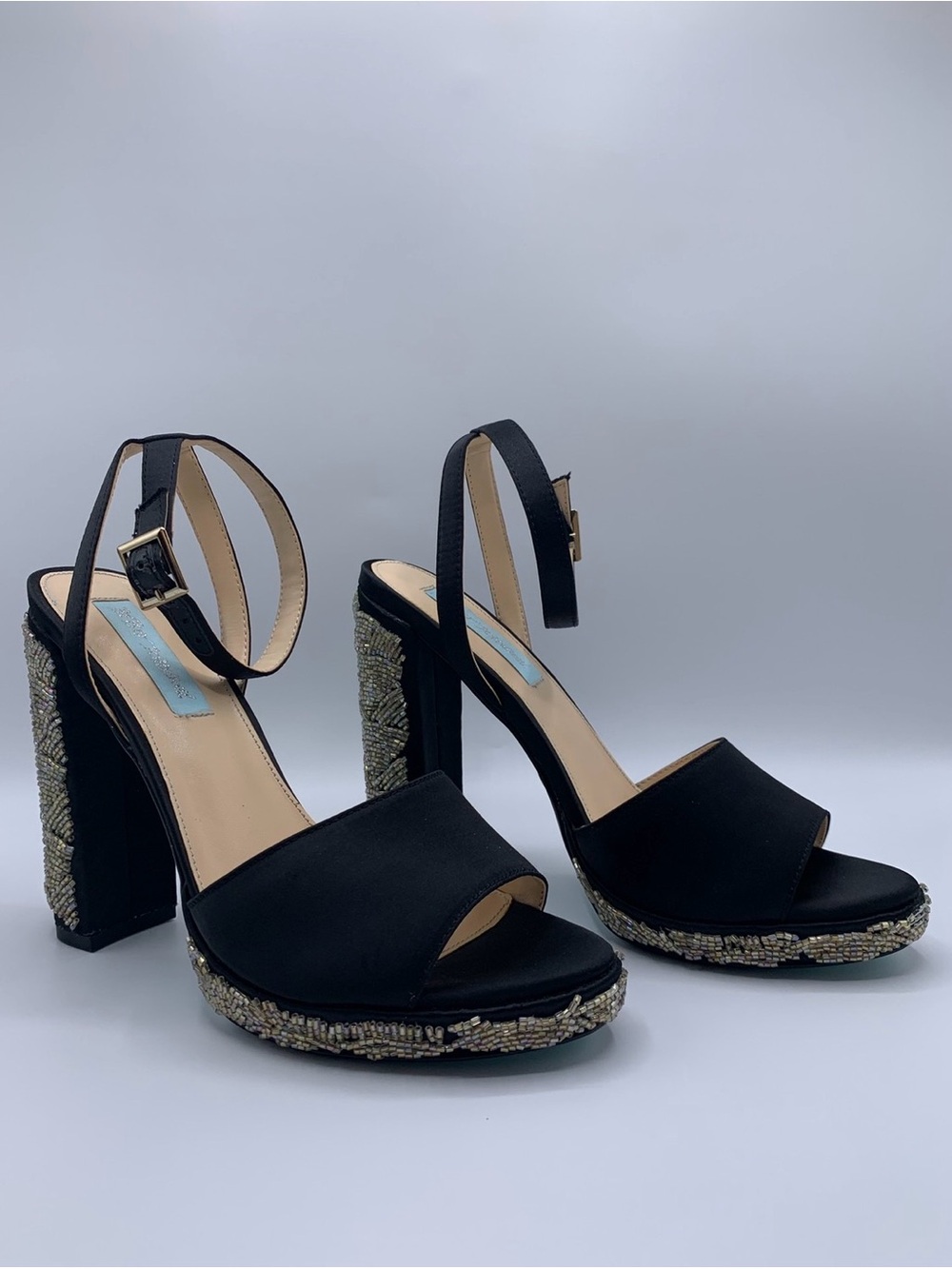 Betsey Johnson Black Beaded Platform Block Heels